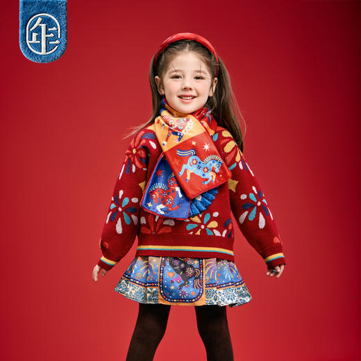 【喜乐戏马围巾】年衣童装秋冬新款围巾男女儿童宝宝保暖围脖原创 商品图1