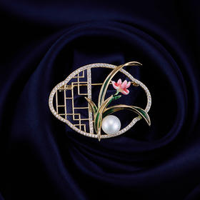 中国风复古窗格兰花淡水珍珠胸针，高级感轻奢固定外套别针服饰配件LY-F-087