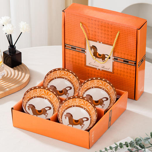 【爱马橙陶瓷餐具】马到成功礼盒碗筷 伴手礼品碗套装餐具  商品图6