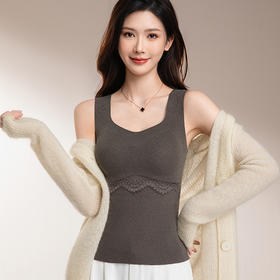 【绵羊毛❗️法式保暖背心】法式蕾丝羊毛+桑蚕丝保暖，一体式罩杯设计，10A级抑菌标准，高弹贴体穿出少女背，无痕羊绒蚕丝加厚大码保暖内衣免穿文胸QQ