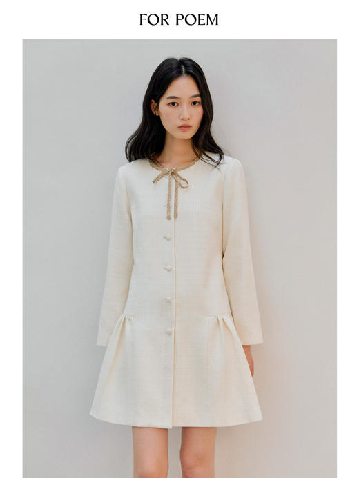 ForPoem 现货 26/SS原创设计领口花边系带小香风气质长袖连衣裙 商品图0