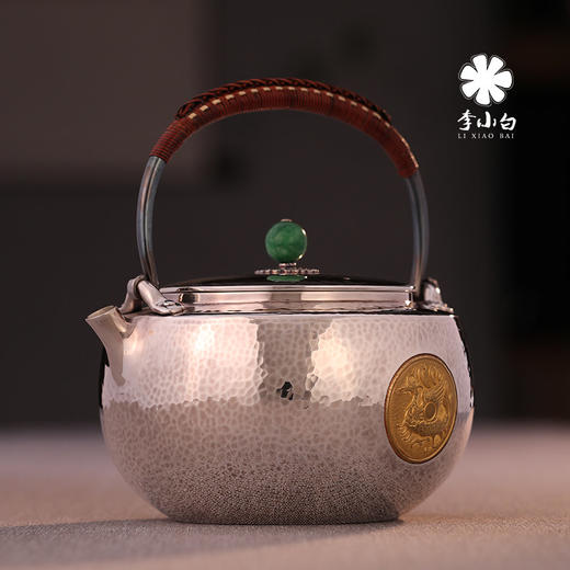 李小白银壶 纯银9999烧水银壶 纯银银壶 金银错 朱雀玄武 商品图2