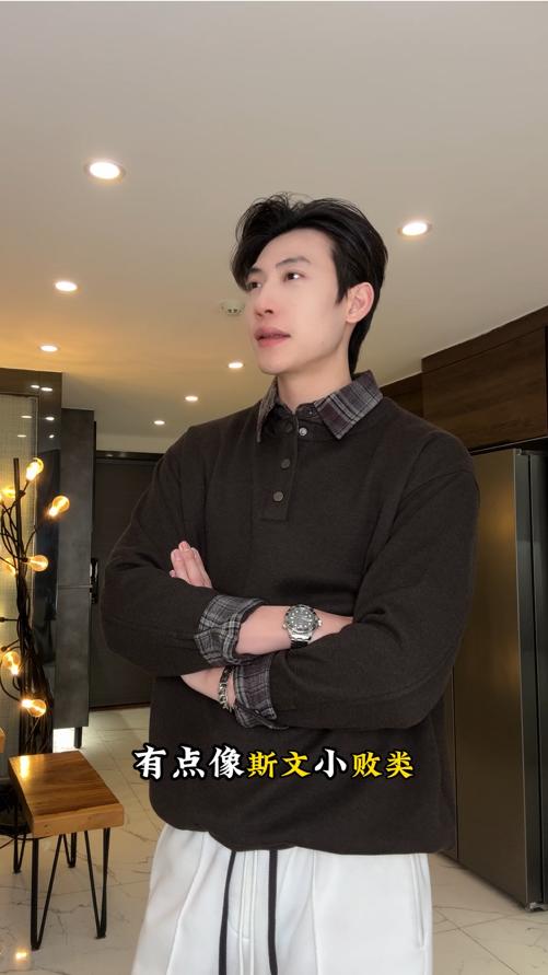 9183SDSA秋冬新款痞帅男装时尚撞色按扣拼接翻领假两件卫衣百搭宽松 商品图0