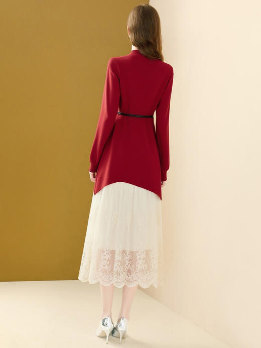 「自」全新升级【铂金会员220/天猫299/差价79】(10303)洛诗琳假两件针织长裙连衣裙女春季2026新款蕾丝拼接收腰显瘦打底裙 商品图4