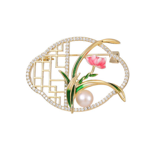 中国风复古窗格兰花淡水珍珠胸针，高级感轻奢固定外套别针服饰配件LY-F-087 商品图3