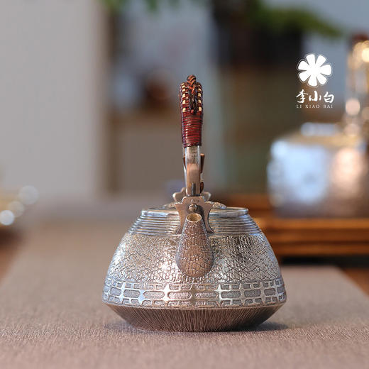 李小白银壶 纯银9999泡茶银壶 纯手工制作 纯银泡茶壶 泡茶银壶 冰裂泡壶 商品图2