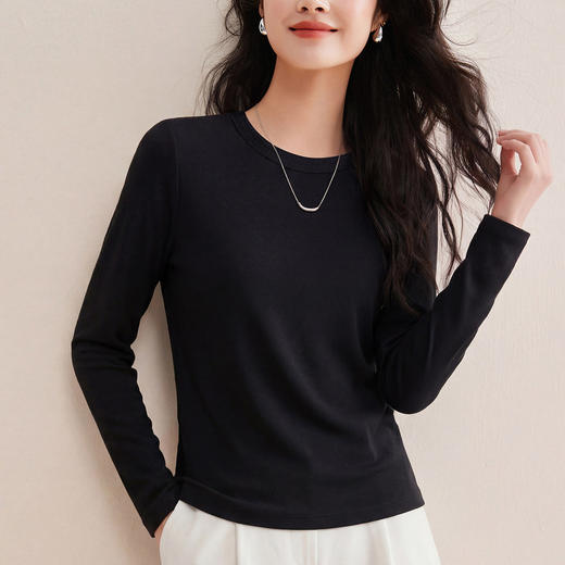 「自j」全新升级【铂金会员128/天猫169/差价41】(10526)洛诗琳气质含羊毛打底衫2026春季新款圆领正肩长袖T恤女 商品图1