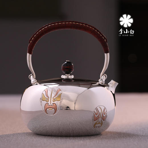 李小白银壶 纯银9999烧水壶 金银错 脸谱 银壶烧水壶 烧水银壶 银壶 茶壶 商品图3