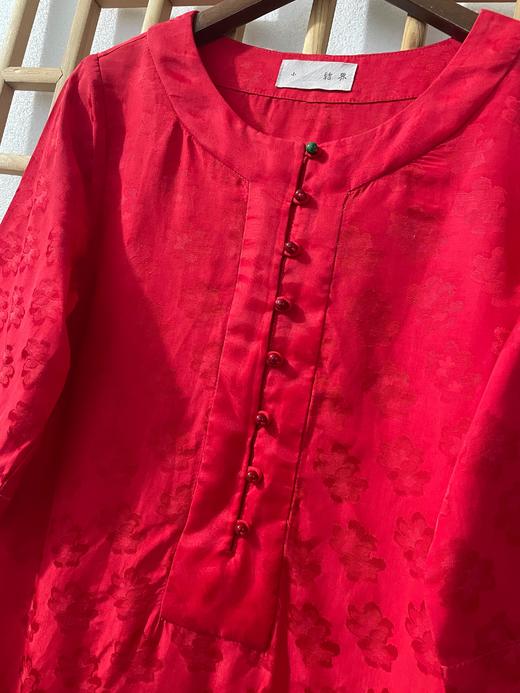 「断码清仓」精品新中式提花亚麻玉石朱砂扣中袖旗袍连衣裙 S码  ZFYY274 商品图1