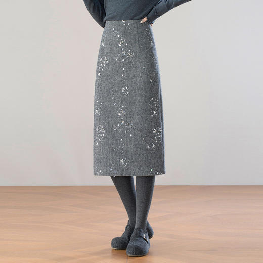 「自」全新升级【铂金会员146/天猫199/差价53】(02404)洛诗琳气质高腰半身裙2025冬季新款中长裙显瘦毛呢A字裙 商品图0