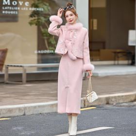 小香风千金套装时尚新中式，国风羽绒粉色半身裙两件套HR-YJLY6862A