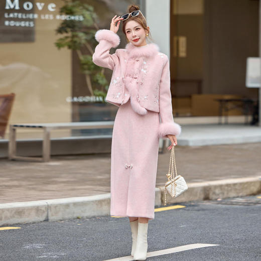 小香风千金套装时尚新中式，国风羽绒粉色半身裙两件套HR-YJLY6862A 商品图0