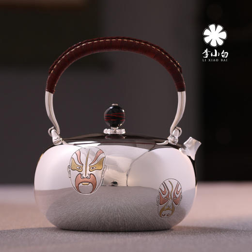 李小白银壶 纯银9999烧水壶 金银错 脸谱 银壶烧水壶 烧水银壶 银壶 茶壶 商品图2