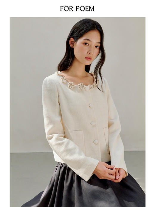 ForPoem 现货 26/SS原创设计小众经典小香风大圆领钩花气质短款外套 商品图2