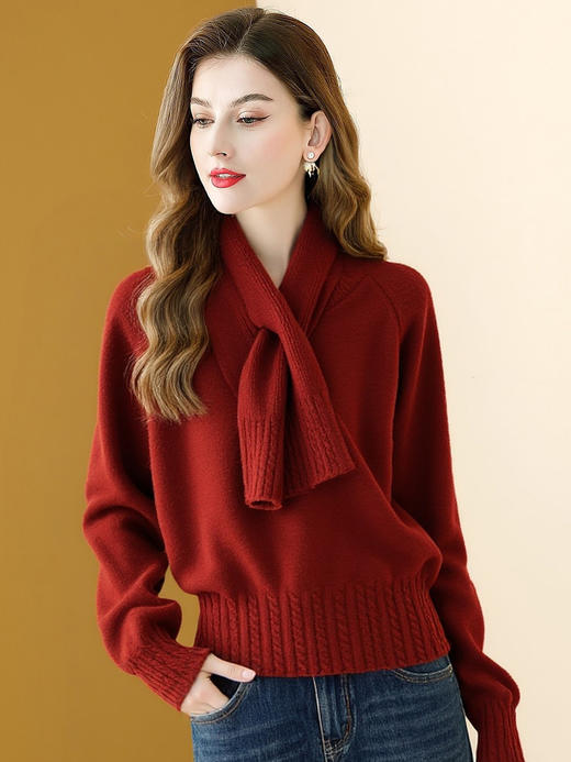 「自」全新升级【铂金会员174/天猫229/差价55】(01725)洛诗琳洋气可拆卸围巾领针织上衣女2025秋冬新款气质减龄百搭长袖毛衣 商品图0