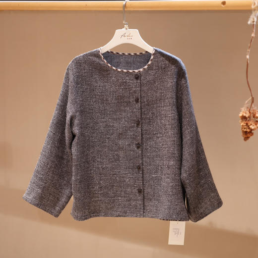 之如初 羊毛+亚麻圆领偏襟开衫 商品图0