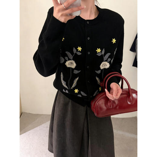 「高货rp」全新升级【铂金会员293/天猫399/差价106】(13652)洛诗琳法式手工钩花羊毛衫2026春季新品提花圆领针织开衫 商品图0