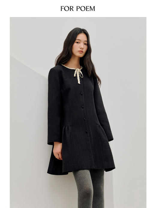 ForPoem 现货 26/SS原创设计领口花边系带小香风气质长袖连衣裙 商品图2