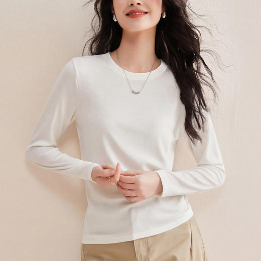 「自j」全新升级【铂金会员128/天猫169/差价41】(10526)洛诗琳气质含羊毛打底衫2026春季新款圆领正肩长袖T恤女 商品图2