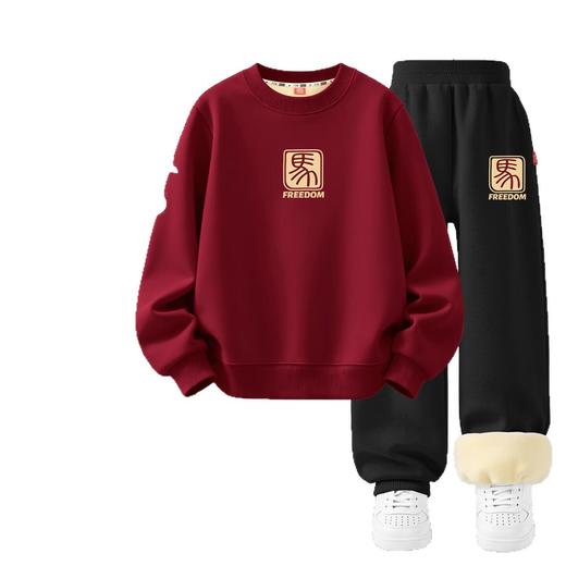 卡通马刺绣印花银狐绒儿童加绒卫衣套装2026服国潮本命年卫衣 商品图4