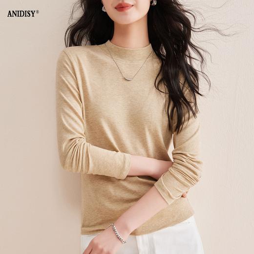  天丝羊毛半高领/圆领 长袖修身套头T恤 商品图5