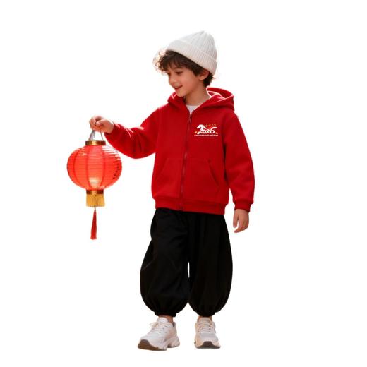 2026新年儿童年服春节保暖加绒卫衣外套国潮印花连帽帽衫 商品图4