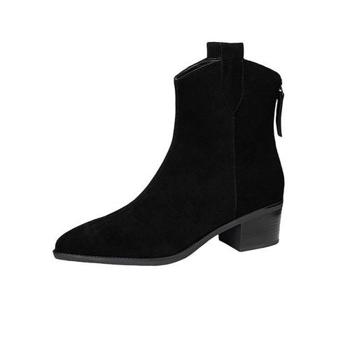 【预售5天】秋冬季女加绒加厚棉鞋翻毛皮短靴粗跟高跟鞋软底真皮西部MS&&7040 商品图4