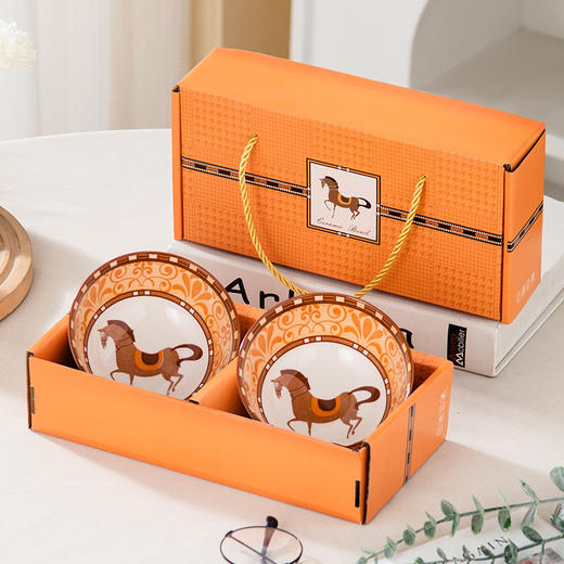 【爱马橙陶瓷餐具】马到成功礼盒碗筷 伴手礼品碗套装餐具  商品图5