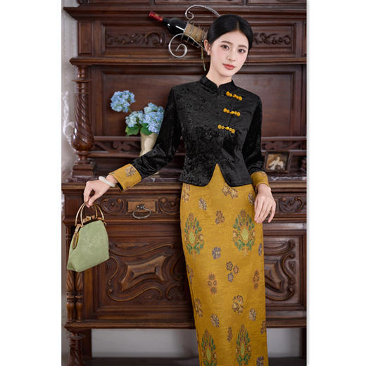 时尚改良新中式长款假两件旗袍，日常可穿现代旗袍GX-661033 商品图0