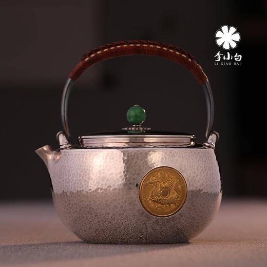 李小白银壶 纯银9999烧水银壶 纯银银壶 金银错 朱雀玄武 商品图0