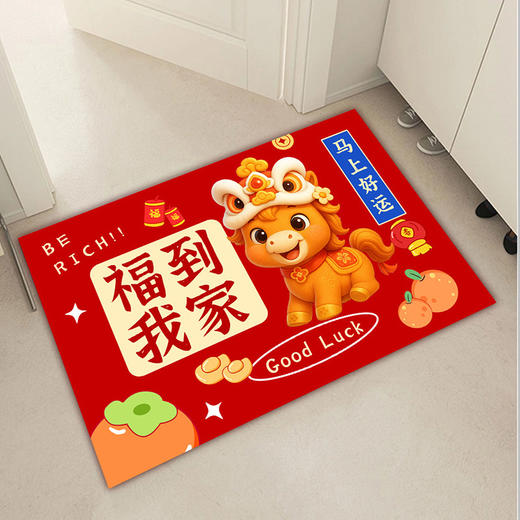 【好运加马❗️马年限定纳福地毯】2026地垫入户门垫红色喜庆水晶绒地垫可水洗脚垫耐脏入户地毯 商品图3