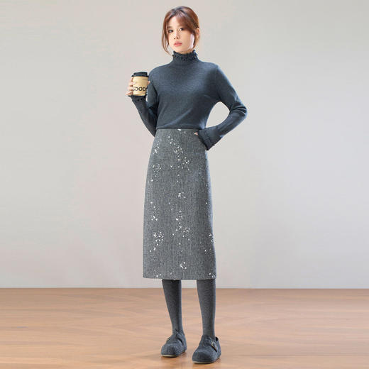 「自」全新升级【铂金会员146/天猫199/差价53】(02404)洛诗琳气质高腰半身裙2025冬季新款中长裙显瘦毛呢A字裙 商品图2