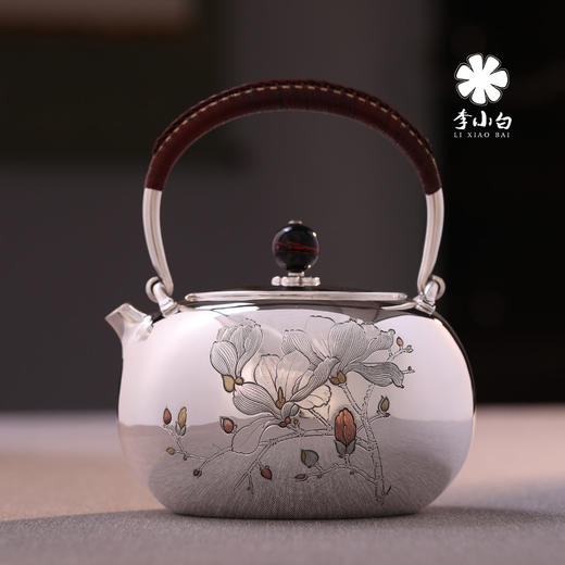 李小白银壶 纯银9999烧水壶 玉兰花银壶烧水壶 烧水银壶 银壶 茶壶 商品图0