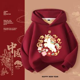 2026爆款儿童拜年服加绒红色卫衣童装新款马年印花国潮风