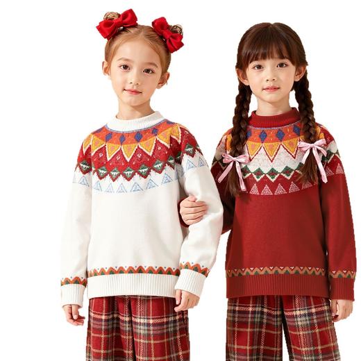 韩版新年限定喜庆秋冬儿童毛衣费尔岛撞色宽松软糯针织衫 商品图4