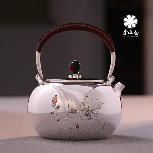 李小白银壶 纯银9999烧水壶 玉兰花银壶烧水壶 烧水银壶 银壶 茶壶 商品图2