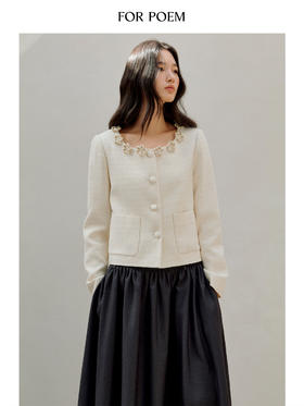 ForPoem 现货 26/SS原创设计小众经典小香风大圆领钩花气质短款外套
