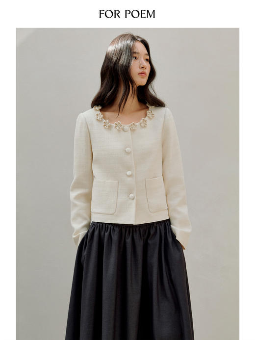 ForPoem 现货 26/SS原创设计小众经典小香风大圆领钩花气质短款外套 商品图0