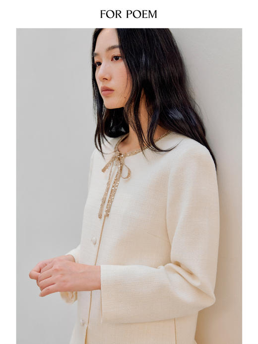 ForPoem 现货 26/SS原创设计领口花边系带小香风气质长袖连衣裙 商品图4