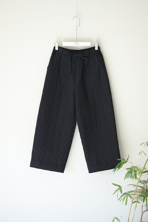 黄阿福 方格绗棉亚麻阔腿裤 商品图0