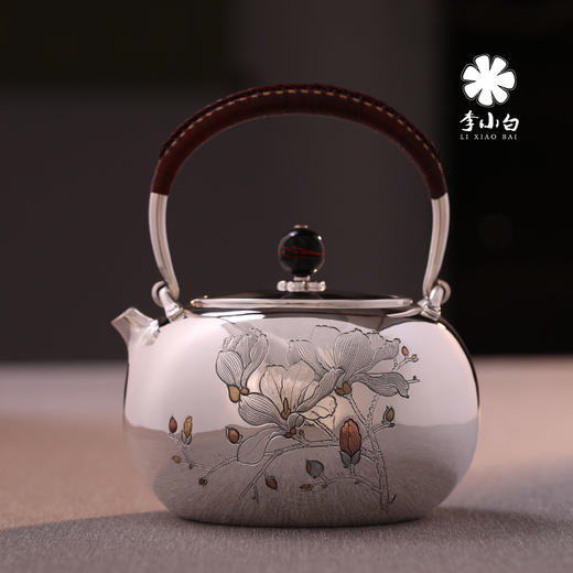 李小白银壶 纯银9999烧水壶 玉兰花银壶烧水壶 烧水银壶 银壶 茶壶 商品图1