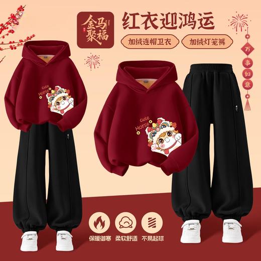 2026马年新年爆款儿童套装冬款加绒保暖可爱生肖印花两件套潮 商品图1