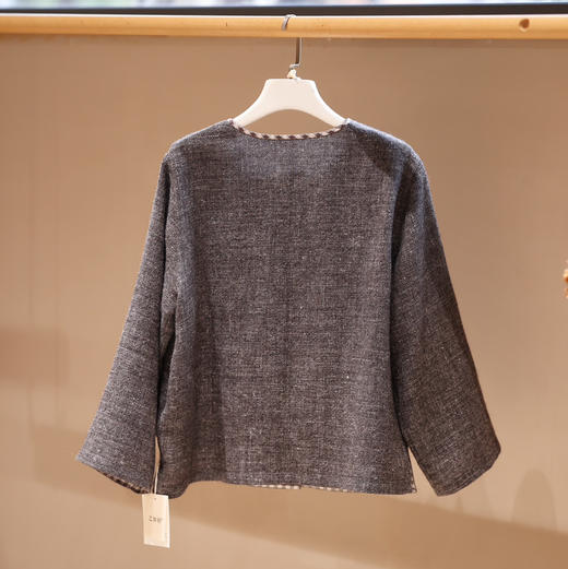 之如初 羊毛+亚麻圆领偏襟开衫 商品图2