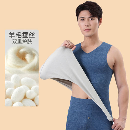 【轻暖科技❗️羊毛蚕丝德绒背心】“天然桑蚕丝”蓄热保暖，“细腻绵羊毛”	蓄热保暖，润肤轻柔顺滑柔软	，男士无痕发热马甲秋衣打底衫保暖背心式QQ 商品图7