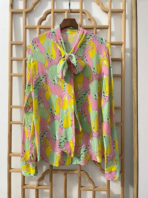 「断码清仓」100%桑蚕丝飘带印花衬衫 L码  ZFYY264 商品图0