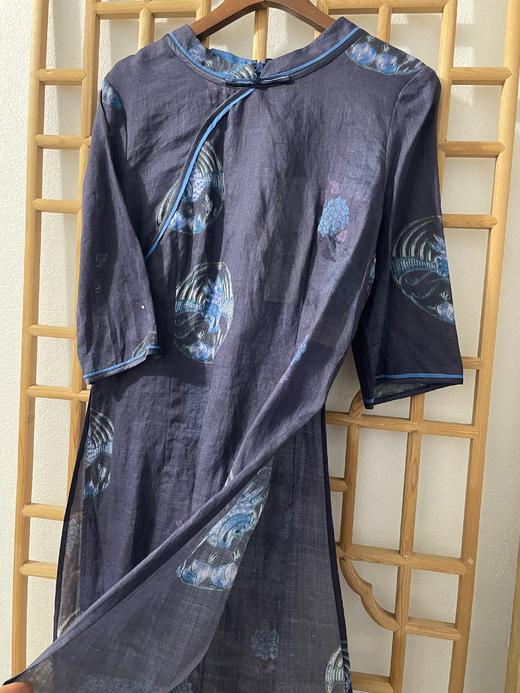 「断码清仓」精品新中式100%苎麻侧开大叉复古旗袍连衣裙 L码  ZFYY279 商品图1