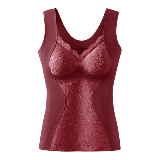 【国风浮雕❗️无痕保暖背心】高阶穿搭轻装上阵，提拉上托自然有型，温暖塑形轻盈无痕，馥郁繁花浮雕提花，固定杯免穿内衣聚拢修身打底德绒上衣女QQ 商品图8