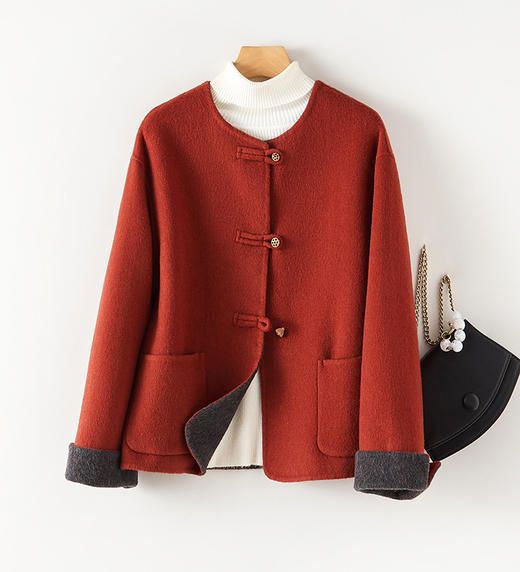 新款新中式拼色双面羊毛外套 商品图1