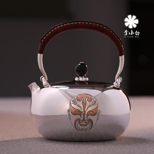 李小白银壶 纯银9999烧水壶 金银错 脸谱 银壶烧水壶 烧水银壶 银壶 茶壶 商品图1