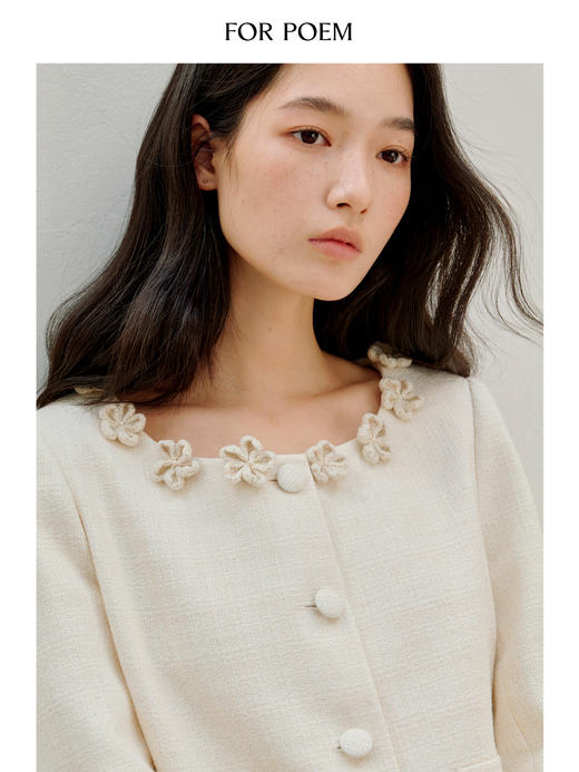 ForPoem 现货 26/SS原创设计小众经典小香风大圆领钩花气质短款外套 商品图4